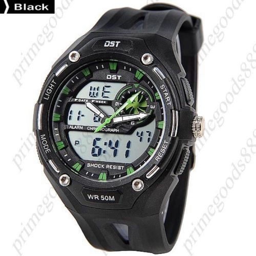 Waterproof analog digital quartz alarm stopwatch date men&#039;s wristwatch black for sale