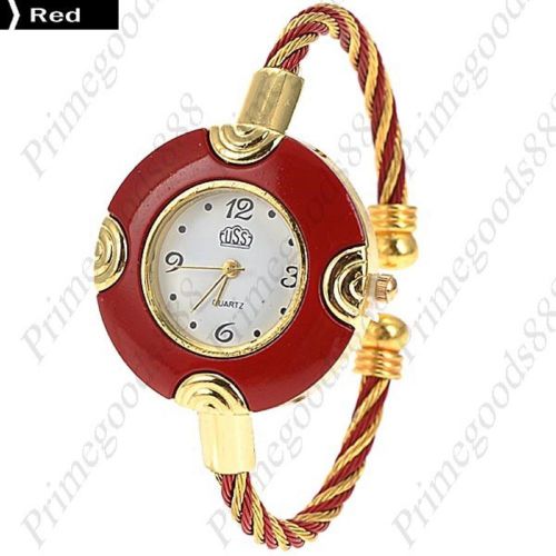 Loop hoop bracelet bangle lady ladies analog quartz wristwatch women&#039;s red for sale