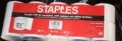 Staples 10 ROLLS Calculator, Cash Register Adding Machine 2 Ply 2 1/4&#034; x 85&#039;