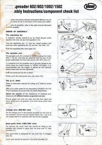 Vicon Spreader 602 802 1002 1502 Assy Instruction 8779A
