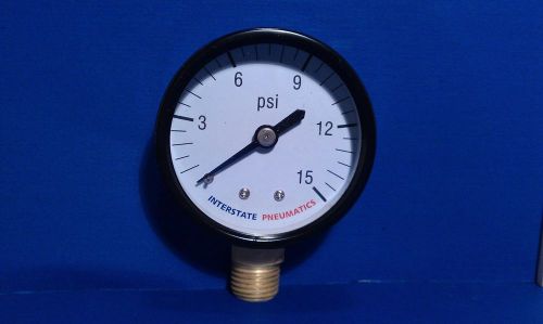 Air Compressor Pressure Gauge 1/4&#034; Brass NPT Bottom Mount 15 PSI 2&#034; Black Case