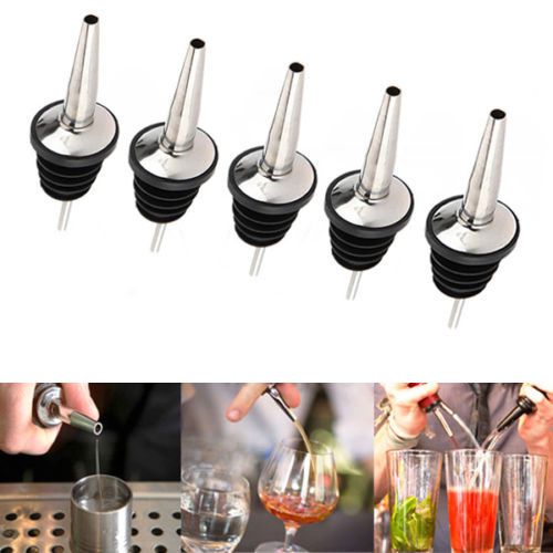 5x Stainless Steel Liquor Pourer Free Flow Wine Bottle Pour Spout Stopper CNOP