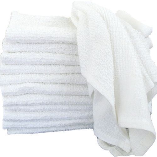 12 NEW WHITE 28OZ KITCHEN BAR MOPS RIBBED 100% COTTON