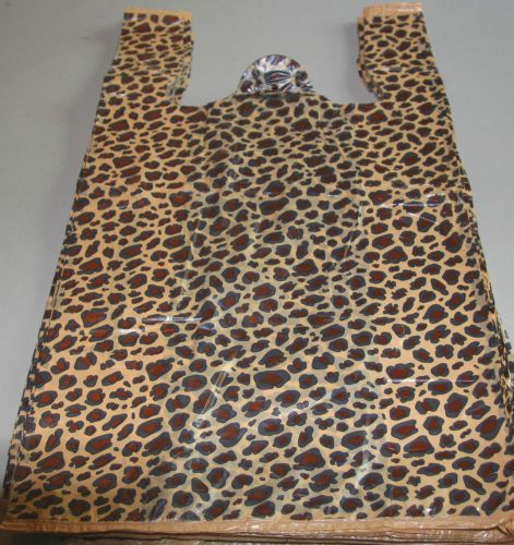 25 LEOPARD Print Design Plastic T-Shirt Retail Shopping Bags  Handles 11.5x6x21&#034;