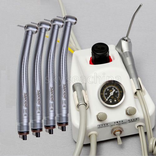 Portable Dental Turbine Unit 4H w/Tube Bottle +4X High Speed Handpiece Push A+