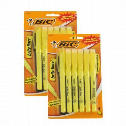12 Bic Brite Liner Highlighters Bright Yellow Chisel Tip Markers Office 91189