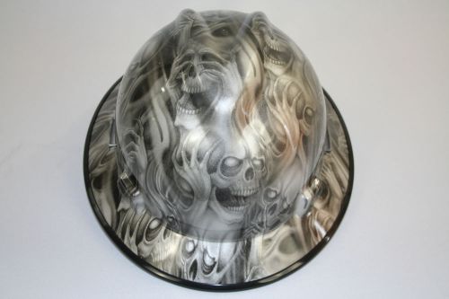 New custom msa v-gard (full brim) hard hat w/fas-trac ratchet three evil for sale