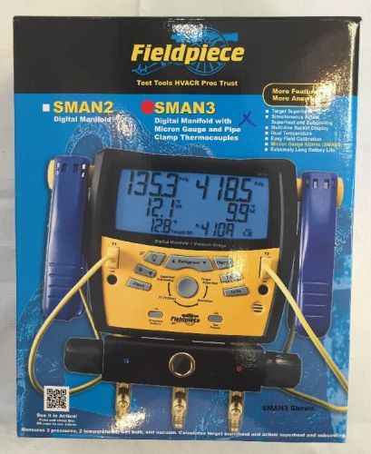 Fieldpiece sman3 digital manifold with micron gauge and pipe clamp thermocouples for sale