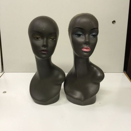 Lot of 2 Dark Mannequin Heads for Retailing Display Wig