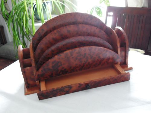 MOROCCAN THUYA WOOD BURL GRAIN MAIL HOLDER /DESK ORGANIZER RED/BROWN