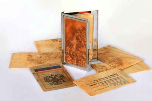 Business card holder and set (25pcs) of very slim 3D burl veneer business cards