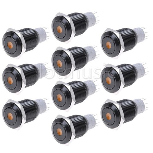 10pcs 16mm Black Steel Momentary Push Button switch dot illuminated Orange