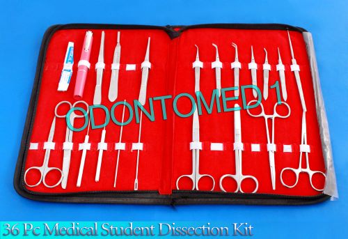 36 PC MEDICAL STUDENT DISSECTION KIT SURGICAL INSTRUMENT KIT W/SCALPEL BLADE #22