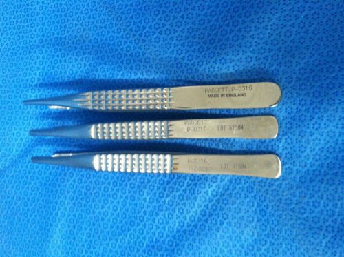 Padgett P0316 Lanes Dressing Forceps. 2x3 Serrated Teeth. Lot of 3.