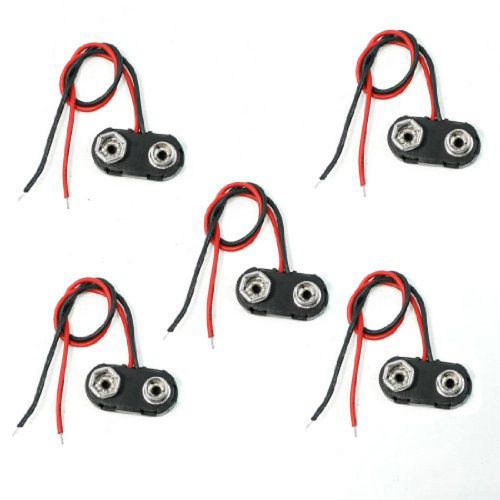 5 pcs black plastic i type 9v 9 volt battery clip connectors buckle cable new for sale