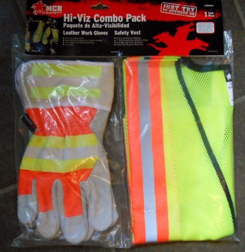 MCR SAFETY HI - VIZ COMBO PACK LEATHER WORK GLOVES SAFETY VEST NEW