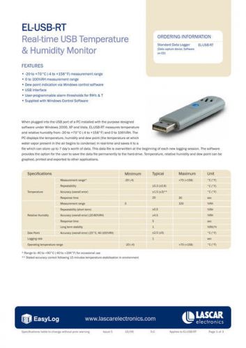 Lascar usb temperature and humidity data logger for sale