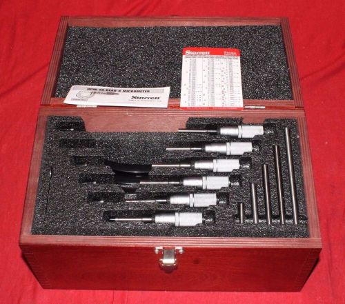 STARRETT MICROMETER SET 0-6&#034; WITH STANDARDS WOODEN CASE STARRETT