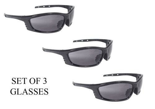 3 PAIRS RADIANS CS1-20 CHAOS SAFETY GLASSES ANSI Z87.1 BLACK SMOKE 99.9% UVA/UVB