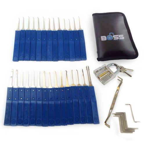 BOSS 29-Piece Unlocking Lock Pick Set with Transparent Practice Padlock