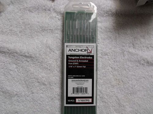 Anchor TIG Welding Tungsten Electrodes Pure EWP  Tungsten 1/16” x 7” Green 10Pc)