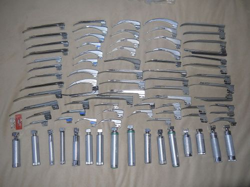 Huge lot WELCH ALLYN &amp; Other maker Laryngscopes Handles w/ Blades  78 pieces