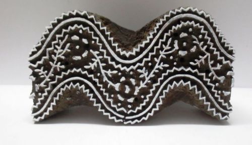 INDIAN WOODEN HAND CARVED TEXTILE FABRIC BLOCK PRINT STAMP BOLD WAVE PATTERN