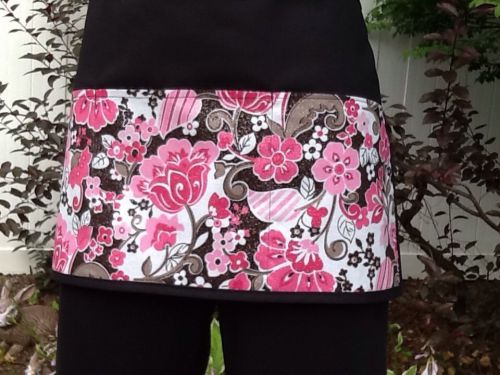 BLACK Glitter Flowers 3 POCKET WAITRESS WAIST APRON BAR RESTAURANT SERVER