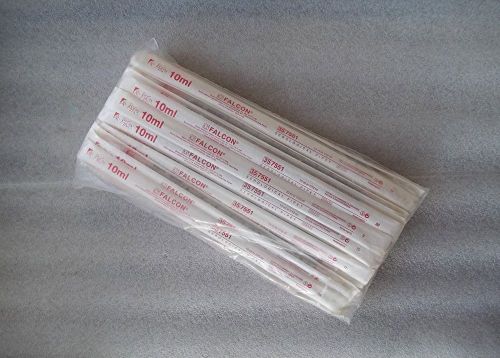 50 ~ BD Falcon 10ml Sterile Serological Pipettes P/N 357551 ~ FREE SHIPPING