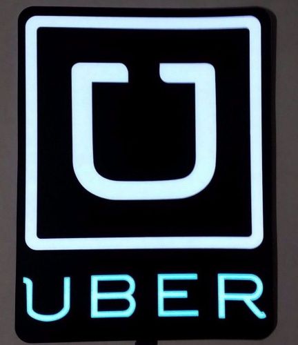 Uber driver glow white light sign led el 12v cigarette powered with blue text for sale