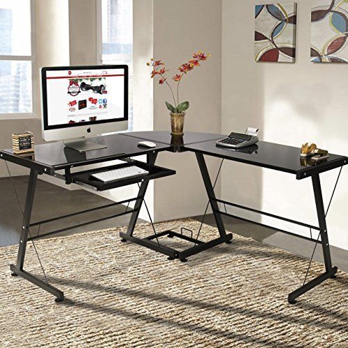 L-Shape Computer Desk Workstation Corner Home Office Black NEW