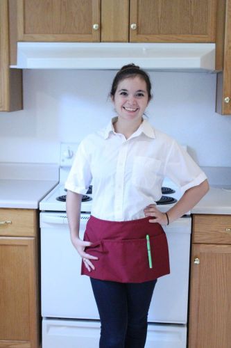 Waitress Waiter Server Burgundy Waist Apron, Spun Poly, 100% American Made