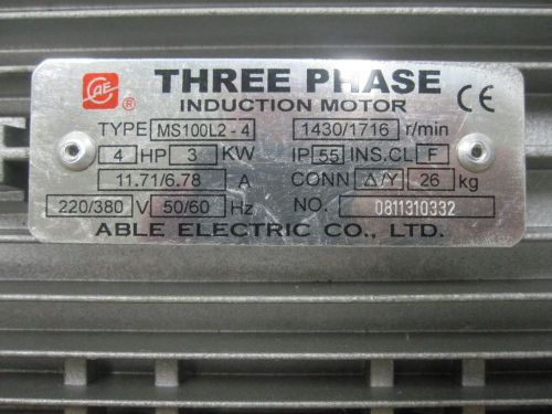 MS100-L2-4 4HP INDUCTION MOTOR 3KW 3 PHASE 220/380V 11.71 AMP