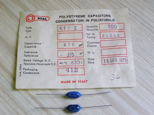 5 Mial .00027uf 270pf 630VDC Polystyrene Capacitors NOS