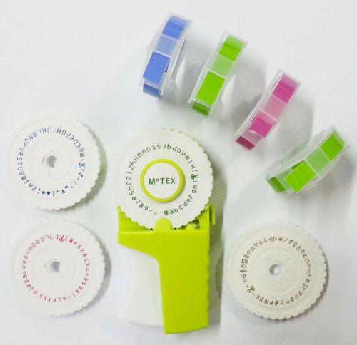 4 pastel tapes + embossing label maker(green) including 4 wheels(english,number) for sale