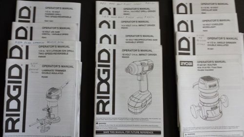 Lot of 12 manuals for hand tools, 11 Ridgid &amp; 1 Ryobi