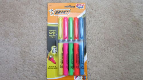 BIC Brite Liner Grip Highlighter - 5-Count - Assorted - Chisel Tip - NEW in pkg