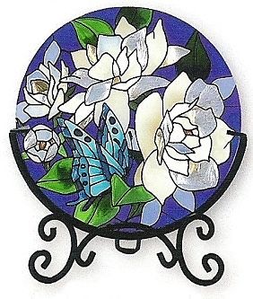 Joan Baker WHITE GARDENIAS Medium Circle Suncatcher Tealight Candle Holder