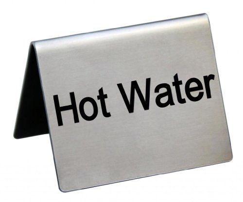 New Star Stainless Steel Table Tent Sign, &#034;Hot Water&#034;, 2-Inch by 2-Inch, Set of