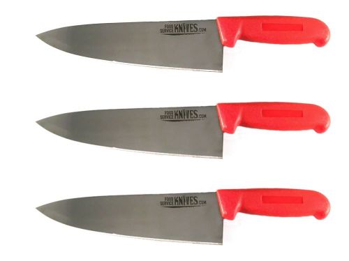 Set of 3 - 8” Red Chef Knives Cook French Stainless Steel Food Service Knives