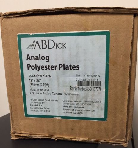 Abdick analog polyester plates quicksilver plates 13&#034; x 250&#039; / 83-9-107778 for sale