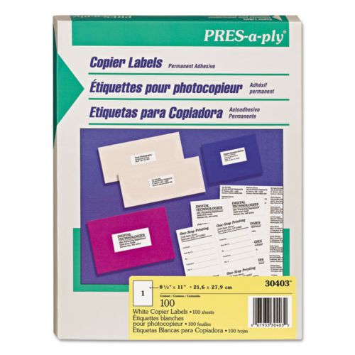 PRES-a-ply White Copier Labels, 8.5 X 11, 100/box 30403
