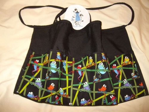 Black Server  3 Pocket Waitress Waist Apron Frog Sticks  Name FREE Lady Pizazz