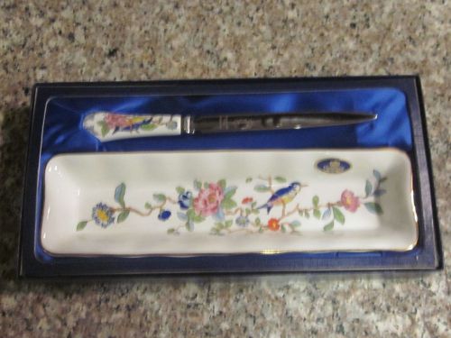 Aynsley Bone China PEMBROKE Gold Trim Desk Set – Letter Opener &amp; Tray NIB