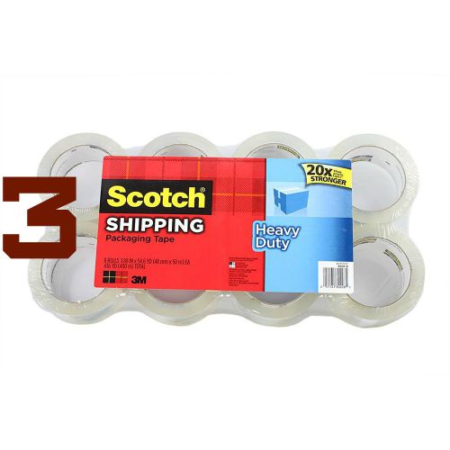 Scotch heavy duty shipping packaging tape, 3x8 rolls, free shipping for sale