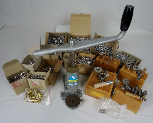 Lot astor 51 mechanical button machine blank press upholstery w/ dies &amp; buttons! for sale