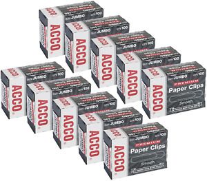 ACCO Premium Jumbo Paper Clips, Smooth Finish, 100 Paper Clips Per Box, Pack of