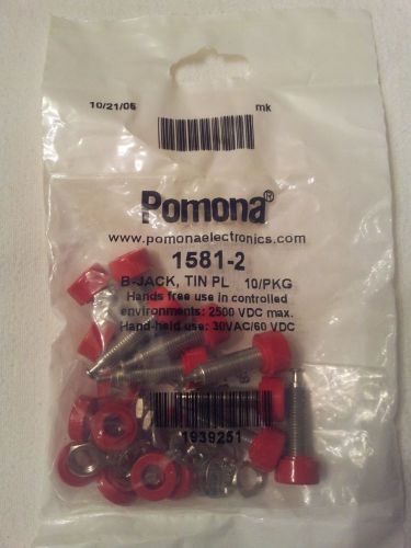 POMONA  1581-2  PANEL MOUNT BANANA JACK, 15A, TURRET, RED (10 per bag)