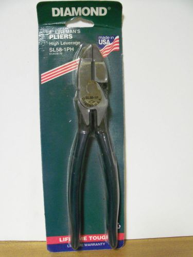 Diamond 8&#034; Linesman&#039;s Pliers USA Vtg SL58-1PH High Leverage NOS Side Cutter Wire