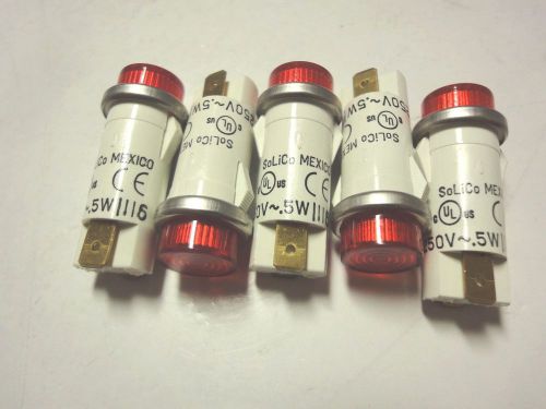 Solico 250V .5W Orange Round Indicator Light Lot of (5 Pcs)